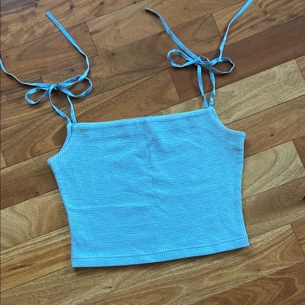 Blue Crop Tie-Strap Top